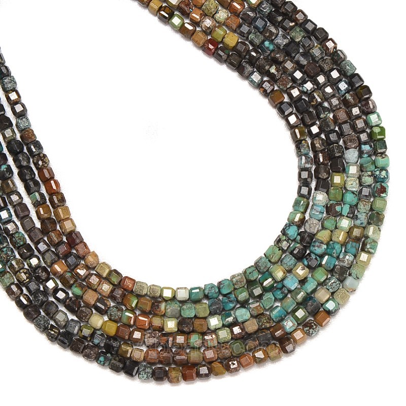 Ombre Turquoise Faceted Cubes, Approx 2.5x2.5mm, 38cm/strand