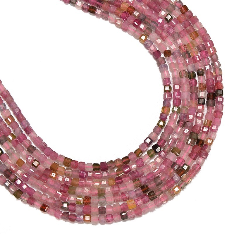 Mixed Color Tourmaline Faceted Cubes, Approx 2.5x2.5mm, 38cm/strand