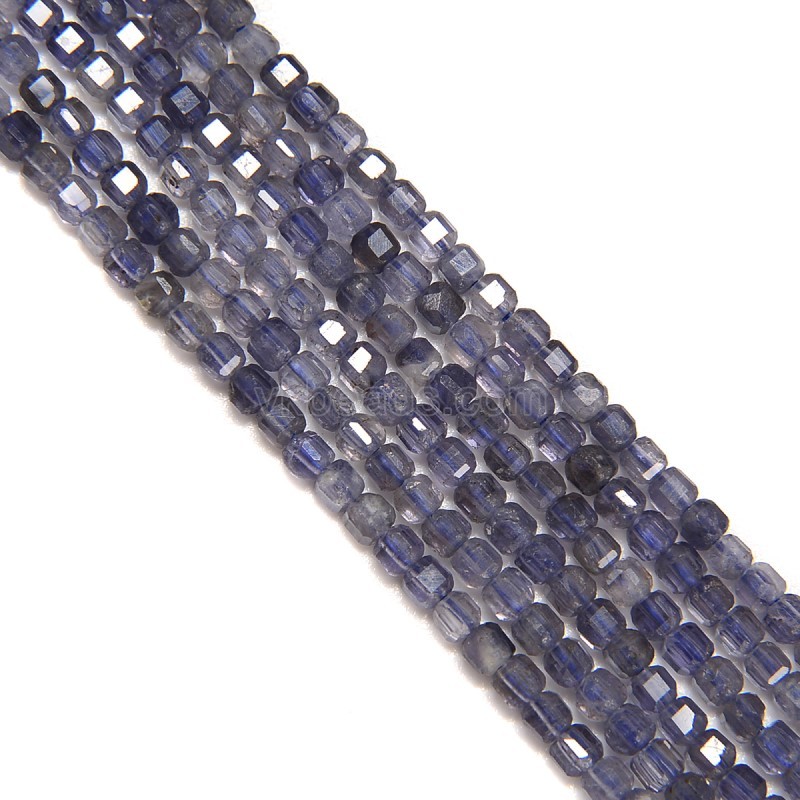 Iolite Faceted Cubes, Approx 2.5x2.5mm, 38cm/strand