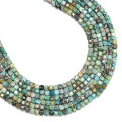 Natural Multicolor HuBei Turquoise Faceted Cubes, Approx 2.5x2.5mm, 38cm/strand
