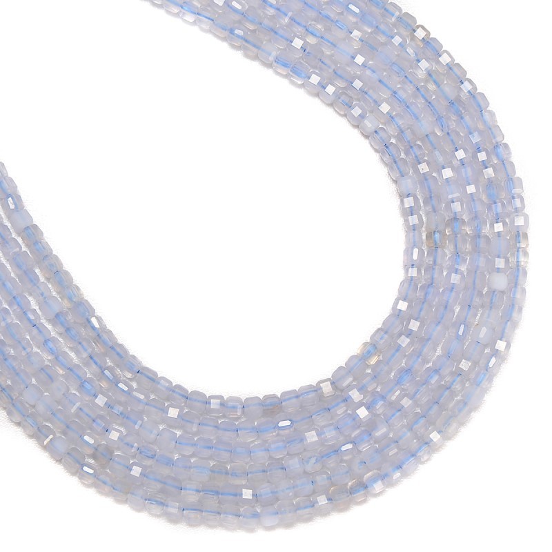 Blue Chalcedony Faceted Cubes, Approx 2x2mm, 38cm/strand