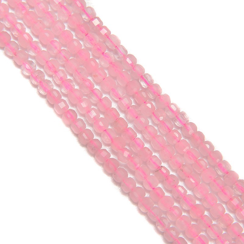 Rose Quartz Faceted Cubes, Approx 2.5x2.5mm, 38cm/strand