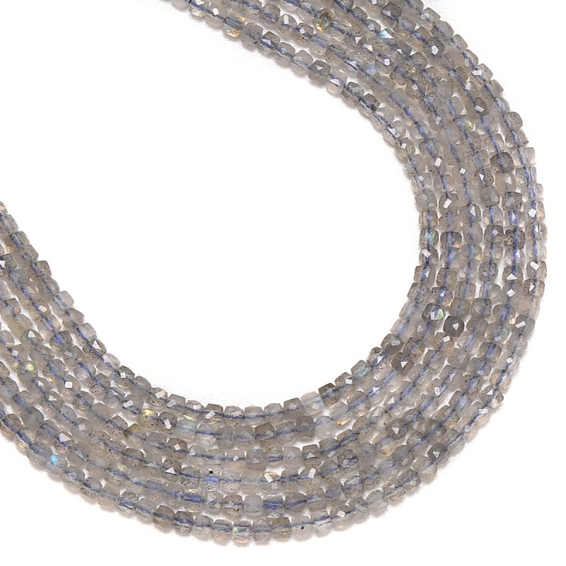 Labradorite Faceted Cubes, Approx 2.5x2.5mm, 38cm/strand
