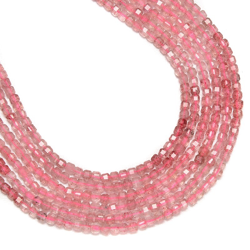 Ombre Strawberry Quartz Faceted Cubes, Approx 2.5x2.5mm, 38cm/strand