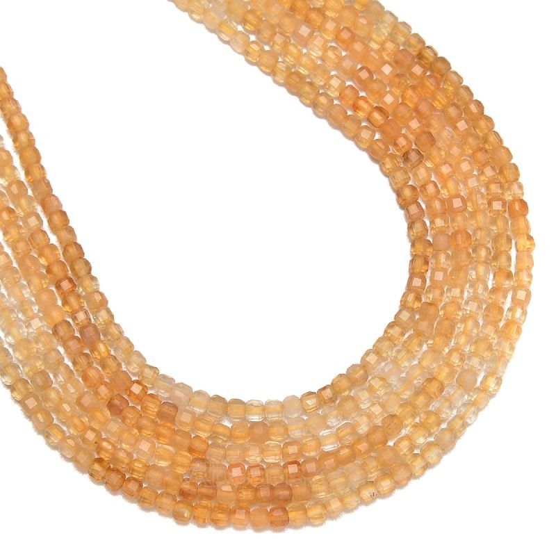Ombre Citrine Faceted Cubes, Approx 2x2mm, 38cm/strand
