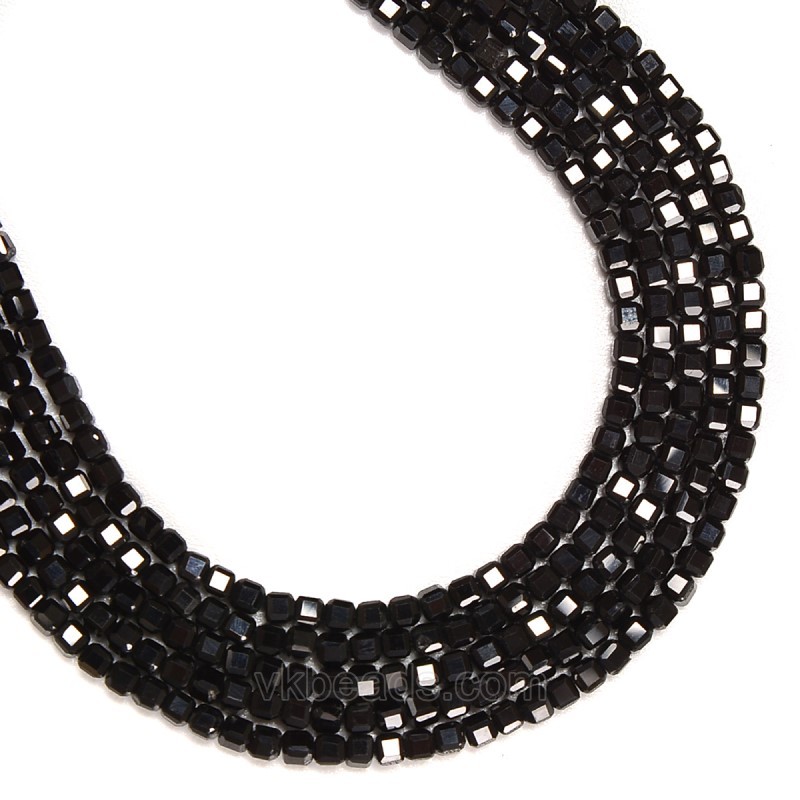 Black Spinel Faceted Cubes, Approx 2.5x2.5mm, 38cm/strand