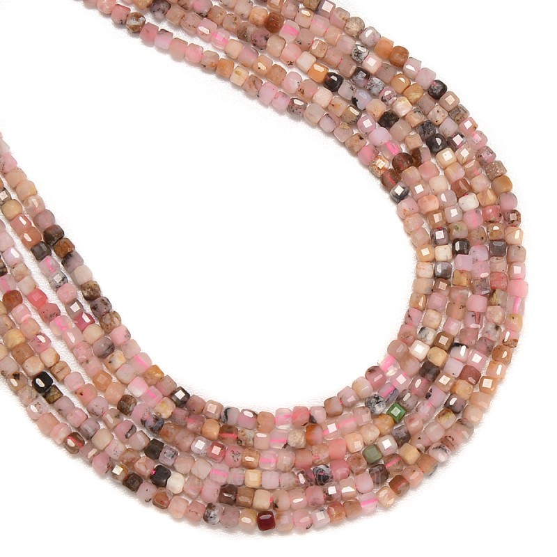 Pink Opal Faceted Cubes, Approx 2.5x2.5mm, 38cm/strand