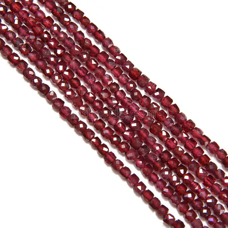 Garnet Faceted Cubes, Approx 2.5x2.5mm, 38cm/strand