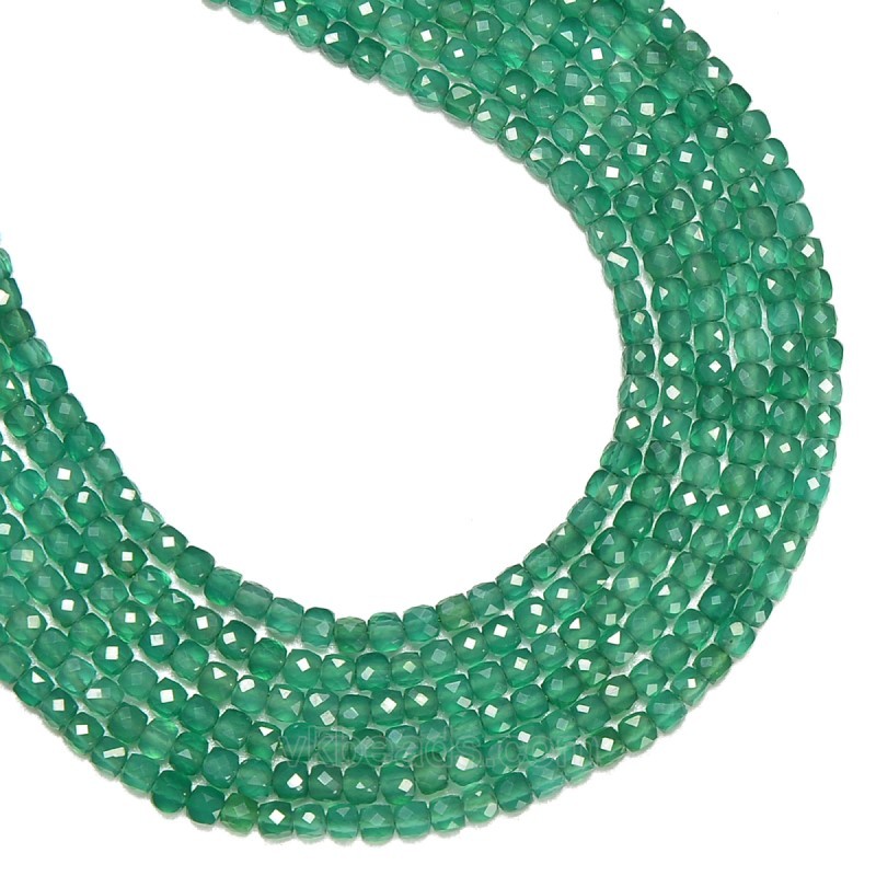 Green Agate Faceted Cubes, Approx 2x2mm, 38cm/strand