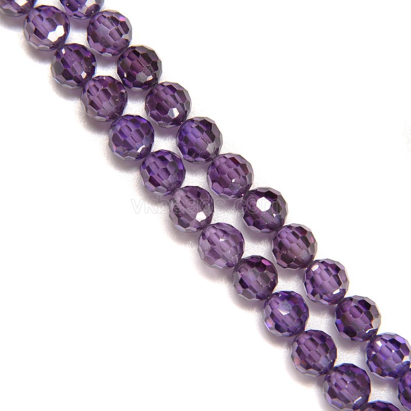Dark Purple Color Cubic Zirconia Faceted Rounds, Approx 6mm, 38cm/strand