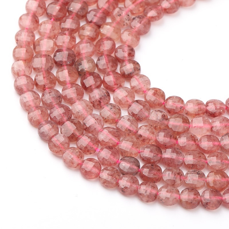 Red Strawberry Quartz Faceted Coins, Approx 4-6mm, 38cm/strand