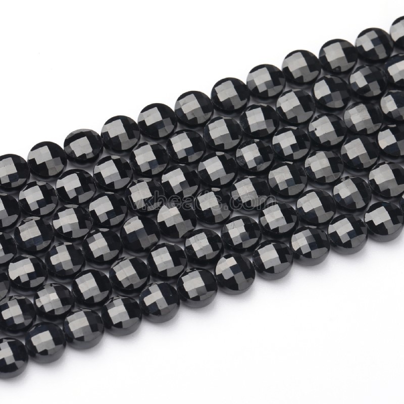 Black Spinel Faceted Coins, Approx 4-6mm, 38cm/strand