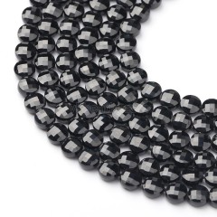 Black Spinel Faceted Coins, Approx 4-6mm, 38cm/strand