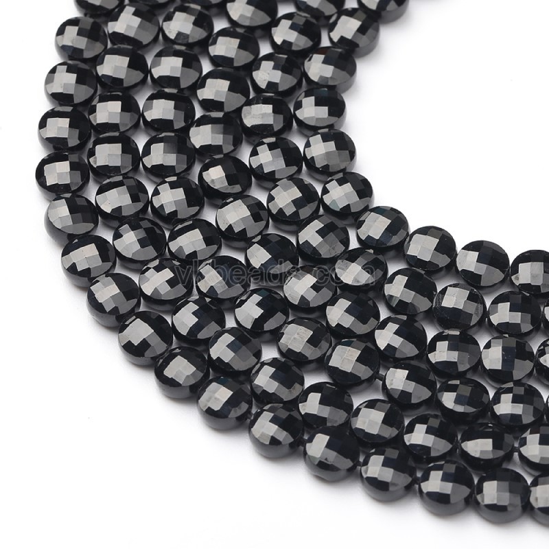 Black Spinel Faceted Coins, Approx 4-6mm, 38cm/strand