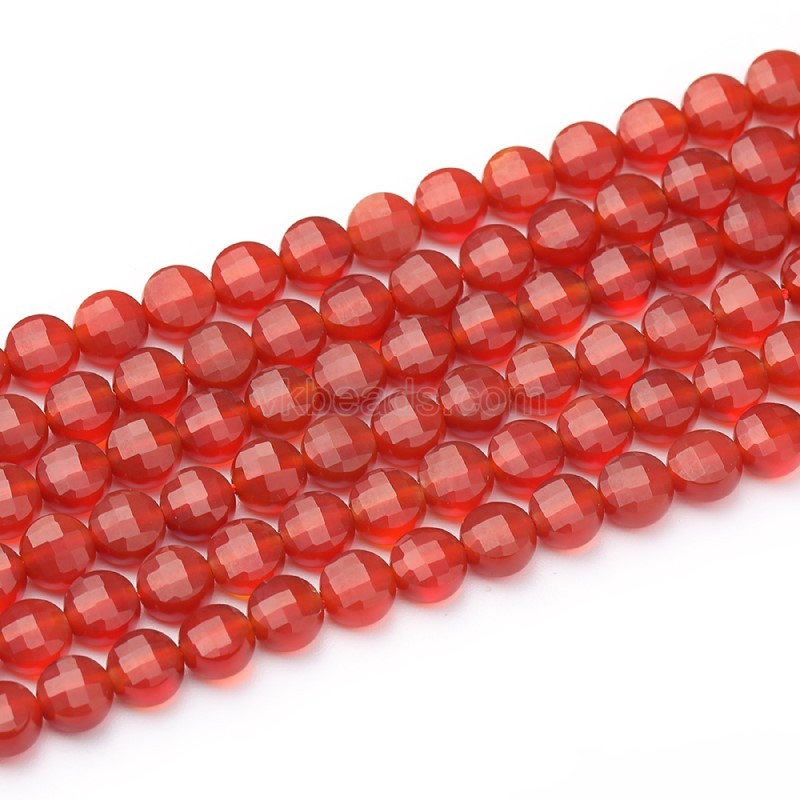 Red Agate Faceted Coins, Approx 4-6mm, 38cm/strand