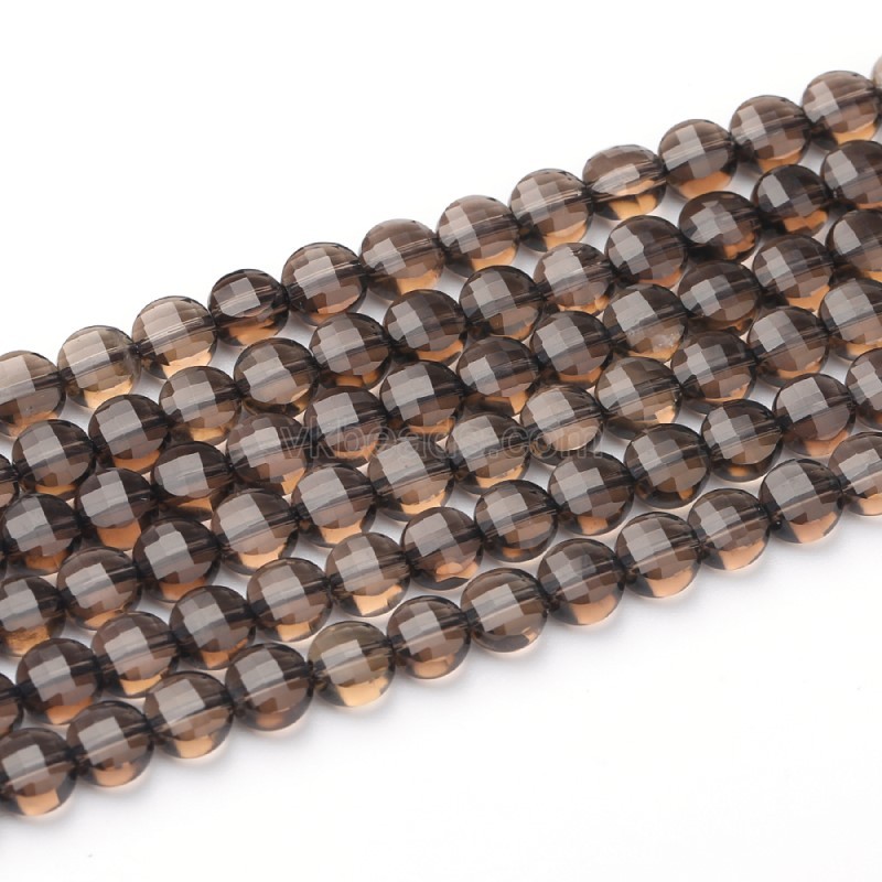 Smoky Quartz Faceted Coins, Approx 4-6mm, 38cm/strand