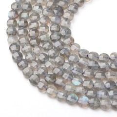 Labradorite Faceted Coins, Approx 4-6mm, 38cm/strand