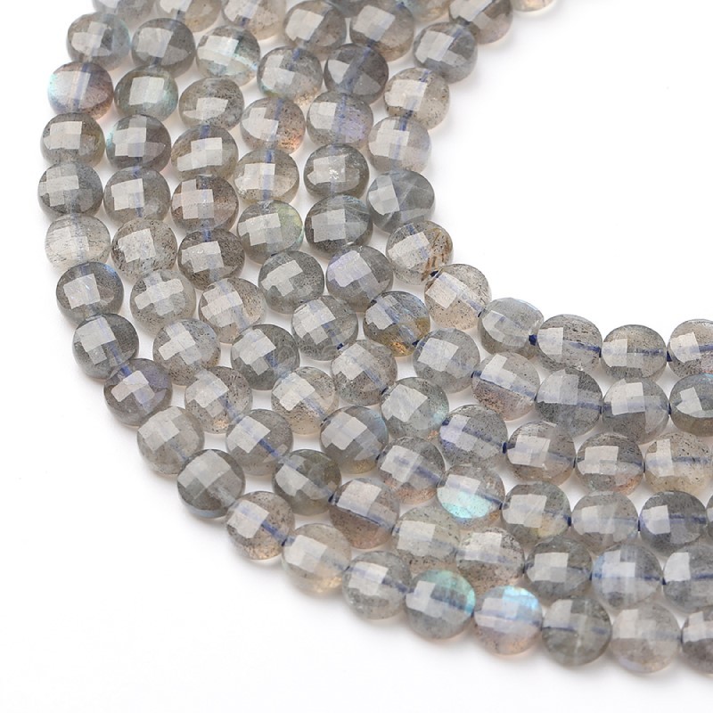 Labradorite Faceted Coins, Approx 4-6mm, 38cm/strand