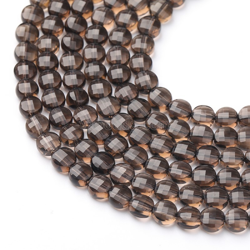 Smoky Quartz Faceted Coins, Approx 4-6mm, 38cm/strand