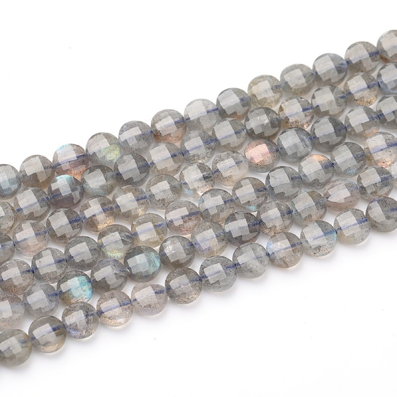 Labradorite Faceted Coins, Approx 4-6mm, 38cm/strand