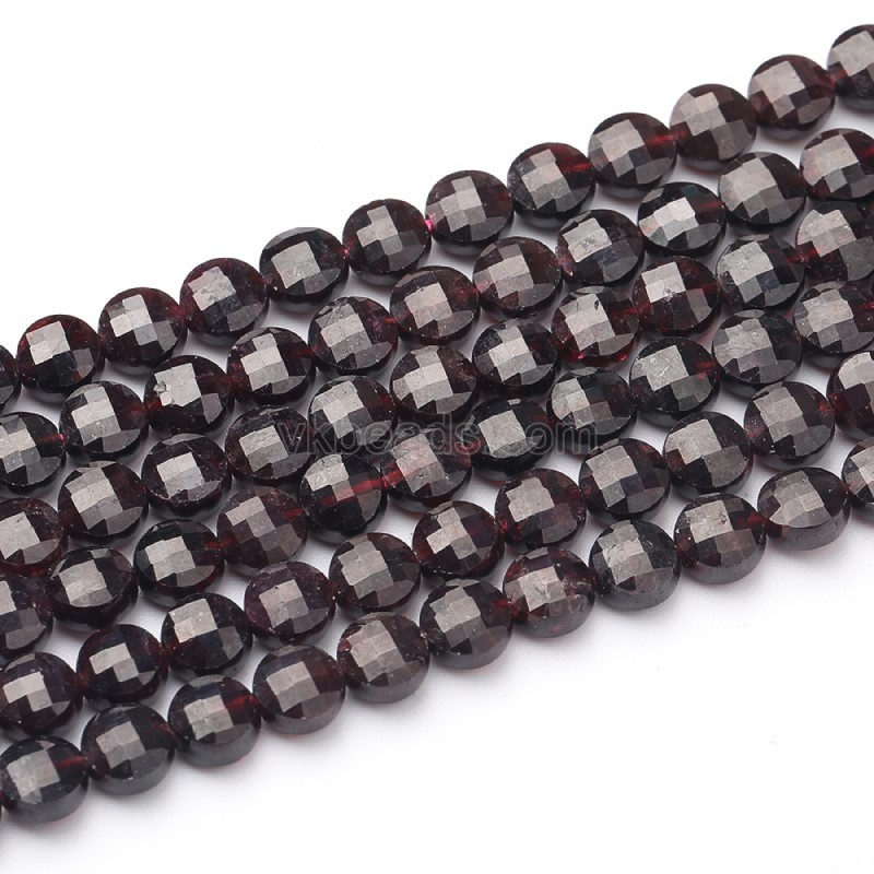 Garnet Faceted Coins, Approx 4-6mm, 38cm/strand