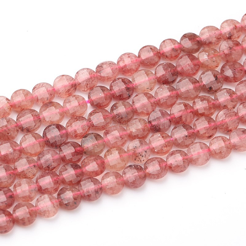 Red Strawberry Quartz Faceted Coins, Approx 4-6mm, 38cm/strand