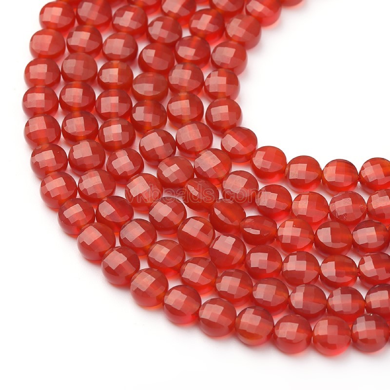 Red Agate Faceted Coins, Approx 4-6mm, 38cm/strand