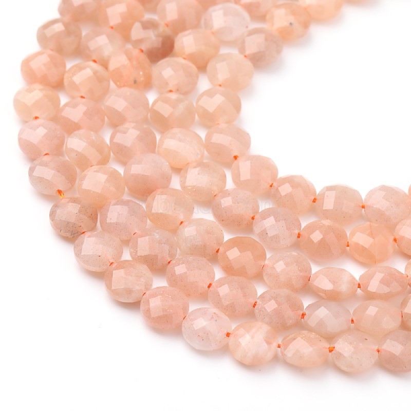 Orange Moonstone Faceted Coins, Approx 4-6mm, 38cm/strand