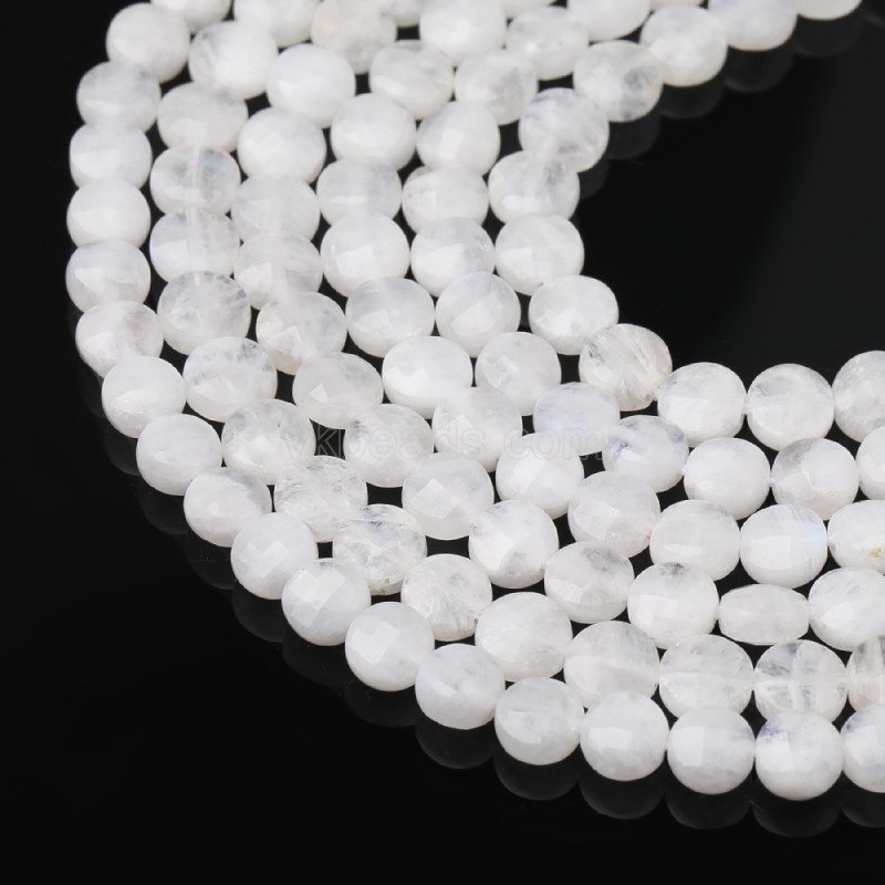 Blue Moostone Faceted Coins, Approx 8mm, 38cm/strand