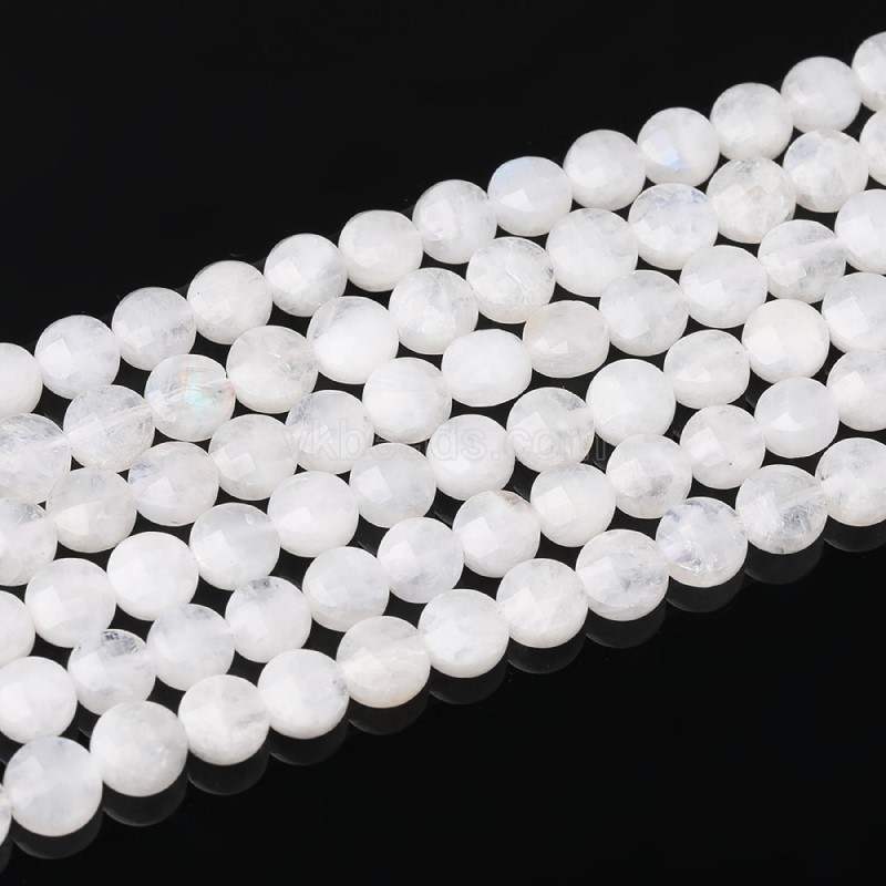 Blue Moostone Faceted Coins, Approx 8mm, 38cm/strand