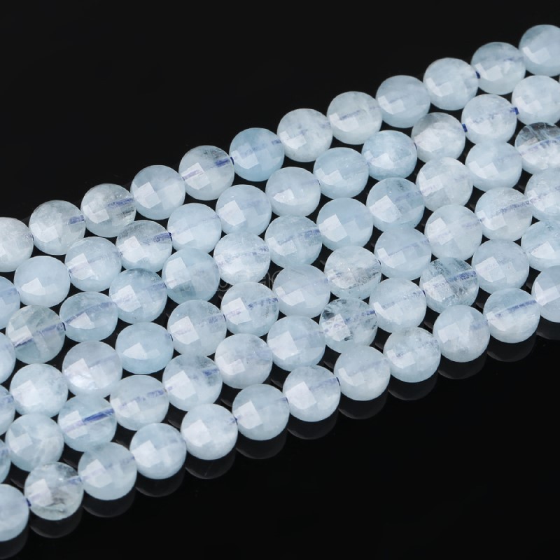 Aquamarine Faceted Coins, Approx 4-6mm, 38cm/strand
