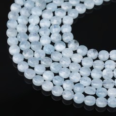 Aquamarine Faceted Coins, Approx 4-6mm, 38cm/strand
