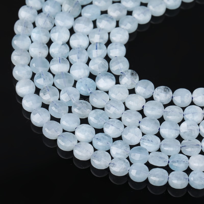 Aquamarine Faceted Coins, Approx 4-6mm, 38cm/strand