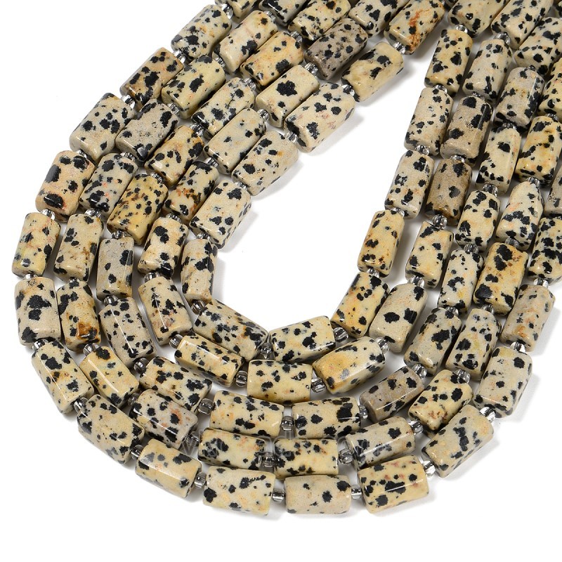 Dalmatian Jasper Irregular Faceted Column, Approx 7x12mm, 38cm/strand