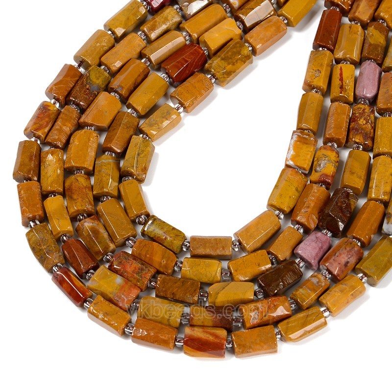 Yellow Mookaite Irregular Faceted Column, Approx 7x12mm, 38cm/strand