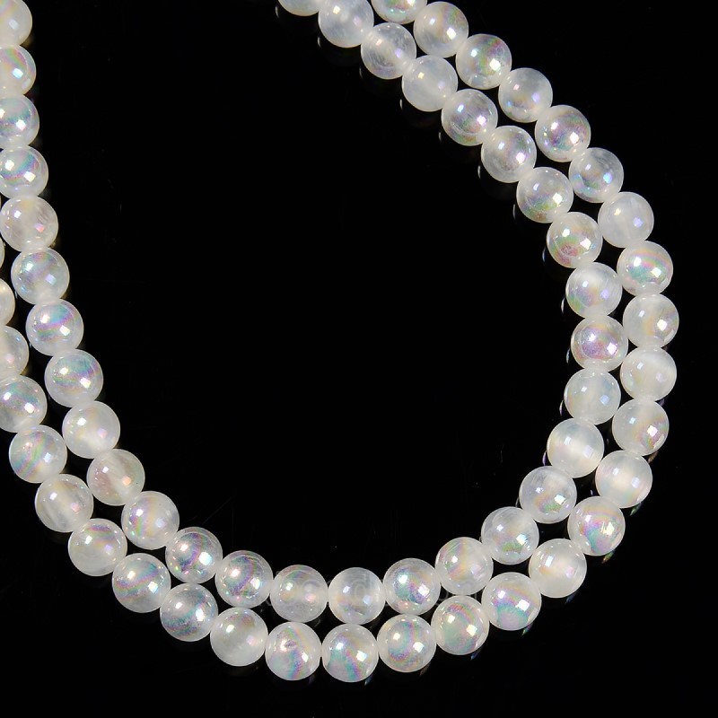 Rainbow Plated White Color Selenite Smooth Rounds, Approx 6-10mm, 38cm/strand