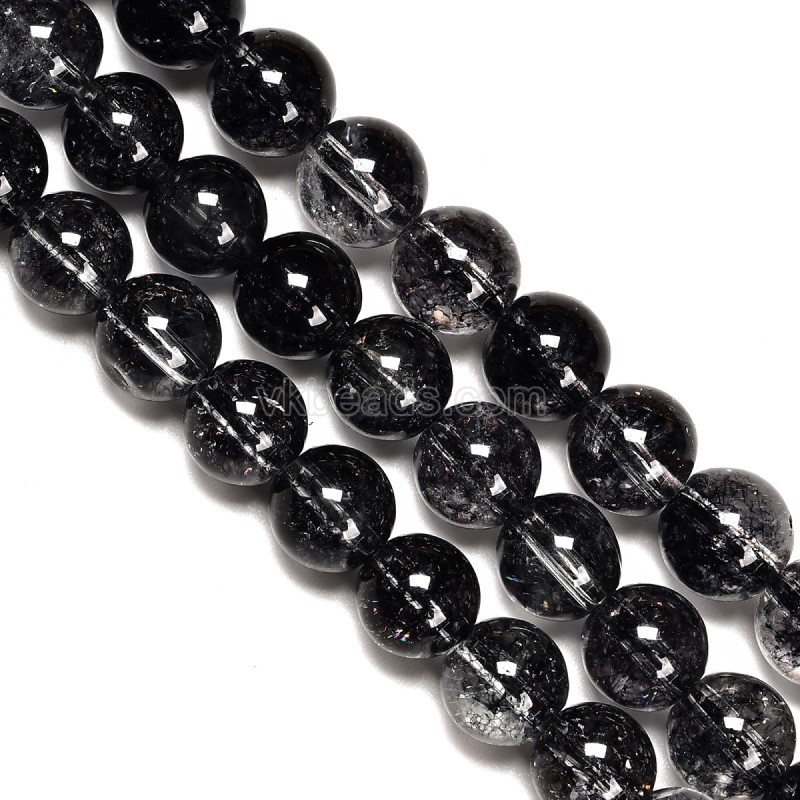 Black Phantom Quartz Crackle Crystal Smooth Rounds, Approx 6-12mm, 38cm/strand