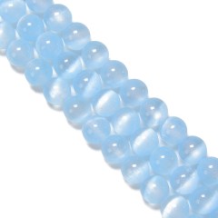 Dyed Blue Color Selenite Smooth Rounds, Approx 6-10mm, 38cm/strand