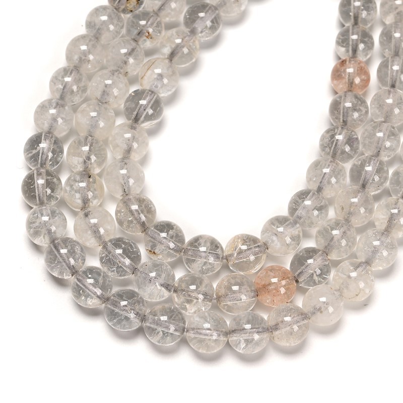White Phantom Quartz Crystal Smooth Rounds, Approx 6-12mm, 38cm/strand