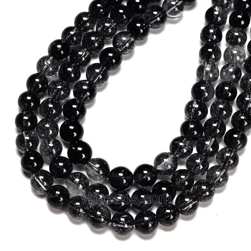 Black Phantom Quartz Crackle Crystal Smooth Rounds, Approx 6-12mm, 38cm/strand