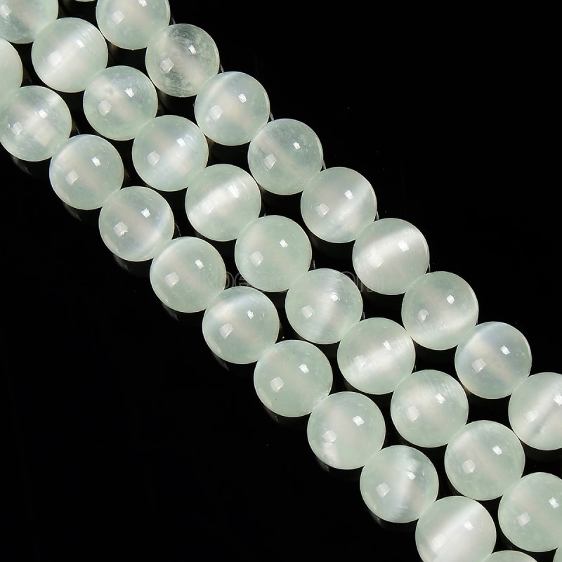 Dyed Light Green Color Selenite Smooth Rounds, Approx 6-10mm, 38cm/strand