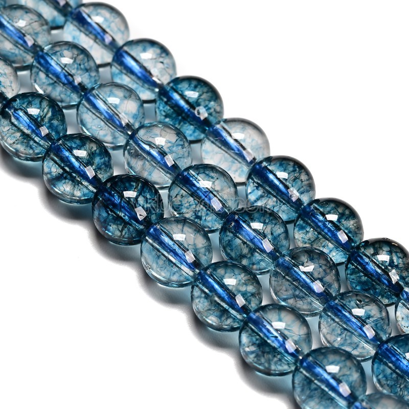 Light Blue Phantom Quartz Crackle Crystal Smooth Rounds, Approx 6-12mm, 38cm/strand