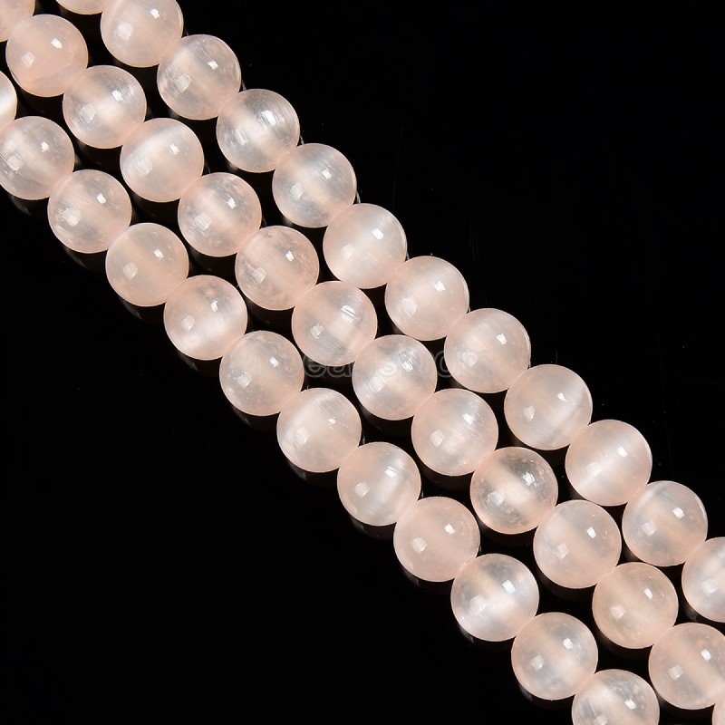 Dyed Peach Color Selenite Smooth Rounds, Approx 6-10mm, 38cm/strand