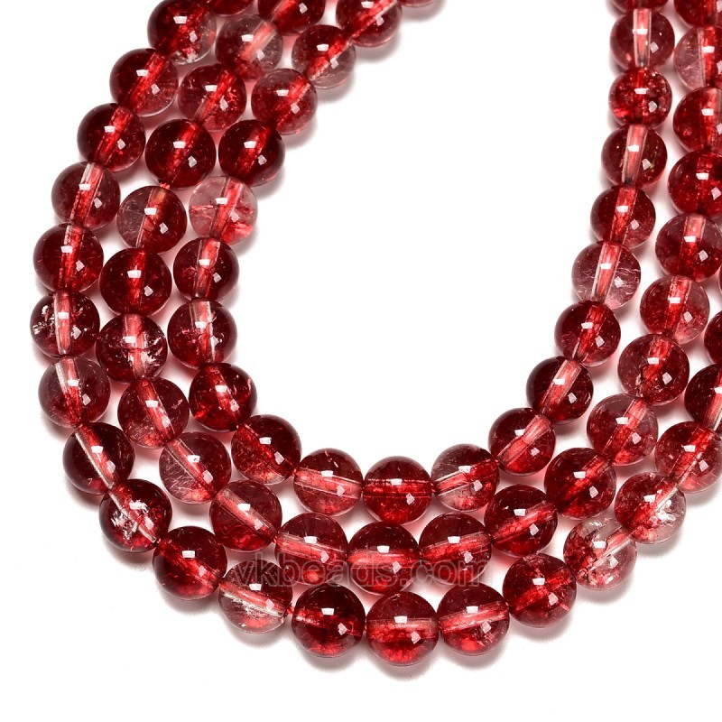 Red Phantom Quartz Crackle Crystal Smooth Rounds, Approx 6-12mm, 38cm/strand
