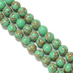 Synthetic Gold Line Green Magnesite Turquoise Smooth Rounds, Approx 4-12mm, 38cm/strand