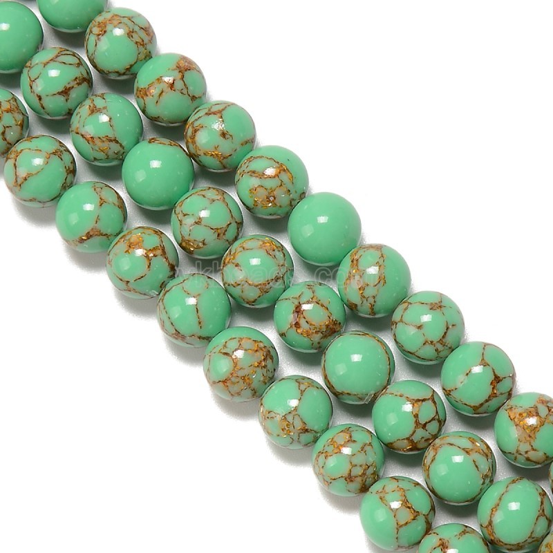 Synthetic Gold Line Green Magnesite Turquoise Smooth Rounds, Approx 4-12mm, 38cm/strand