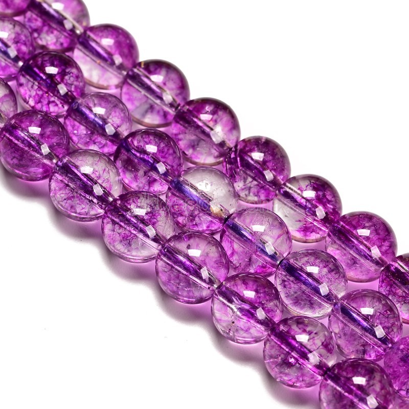 Purple Phantom Quartz Crackle Crystal Smooth Rounds, Approx 6-12mm, 38cm/strand