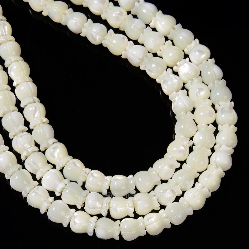 White Natural Trochid Shell/Trochus Shell Carved Tulip Flower Shaped Beads, Approx 7.8x8.3mm, 38cm/strand