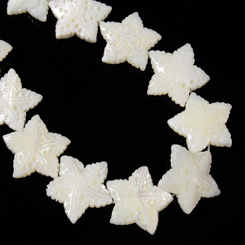 White Natural Trochid Shell/Trochus Shell Carved Starfish Shaped Beads, Approx 23.5-25mm, 38cm/strand