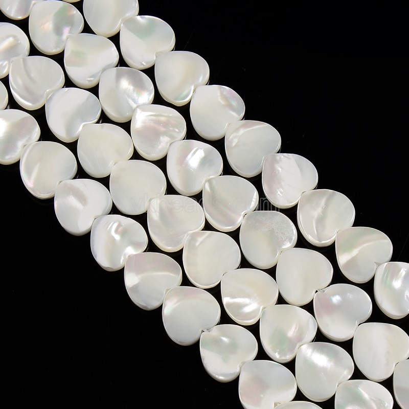 White Natural Trochid Shell/Trochus Shell Through-drilled Smooth Flat Heart Beads, Approx 10mm, 38cm/strand